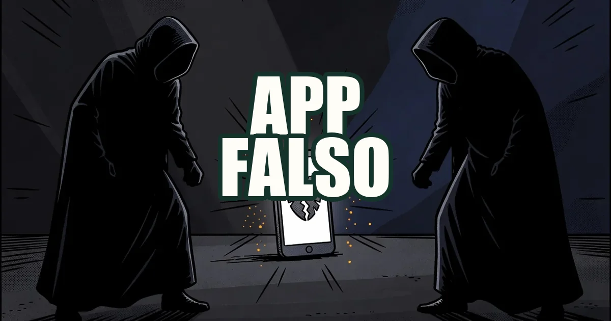 Dois golpistas encapuzados ao lado de um celular com mascara rachada