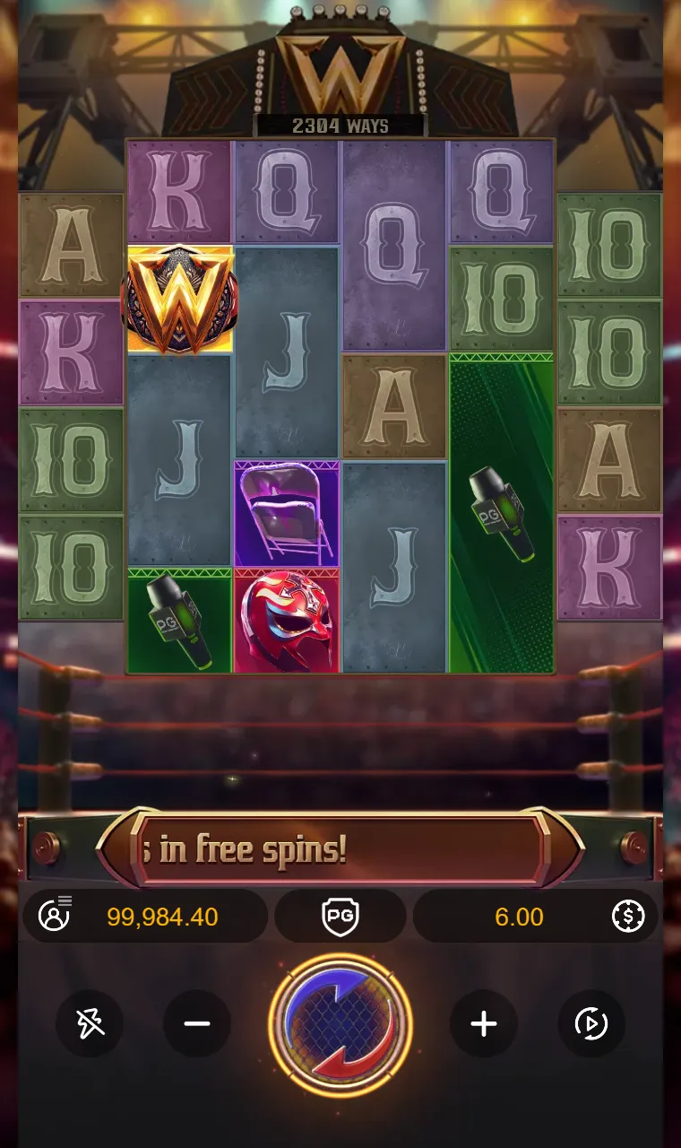 Grade do Reel Royale Showdown com um wild de cinturão no rolo 2 e nenhum símbolo igual no rolo 1 para abrir uma vitória