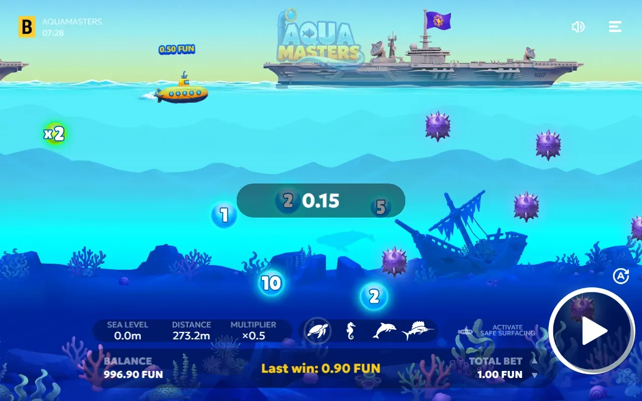 Submarino de Aquamasters emerge com x0.5