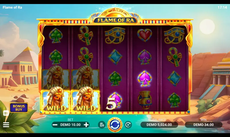 Wilds empilhados no jogo base de Flame of Ra