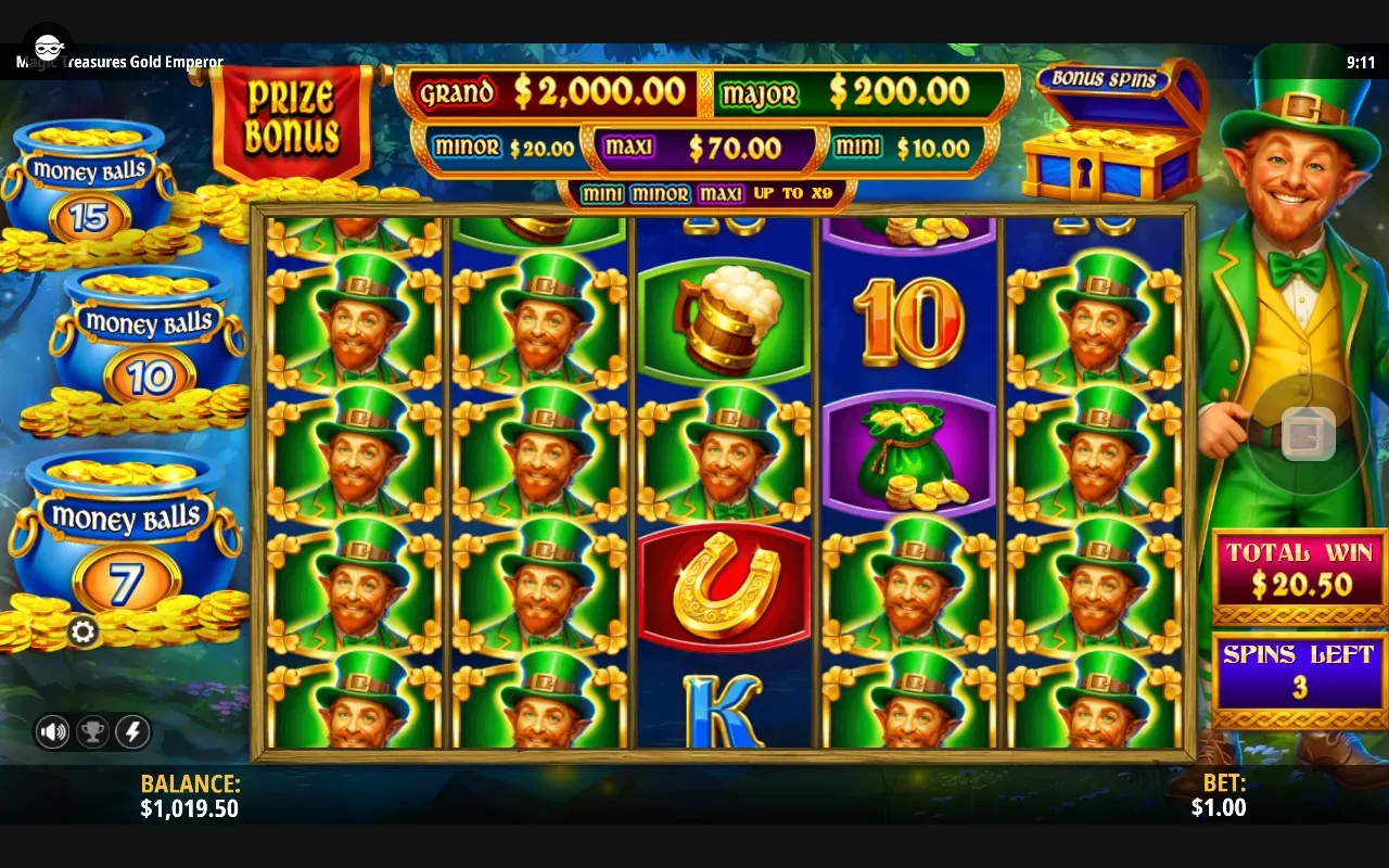 Giros Bônus com a grade cheia de Leprechauns