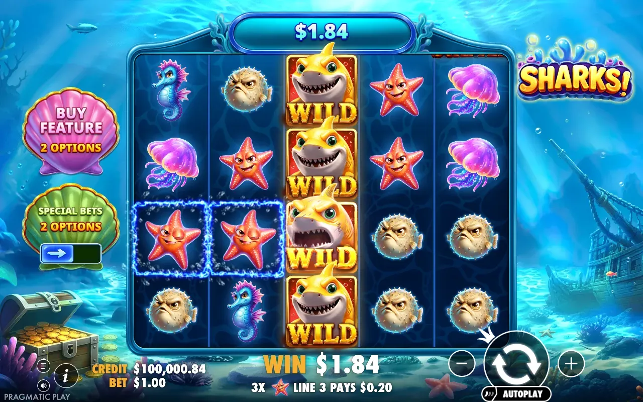Coluna de Wilds no jogo base de Sharks!