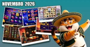 O tigre do BoraGirar aponta para um colagem de slots de novembro de 2026