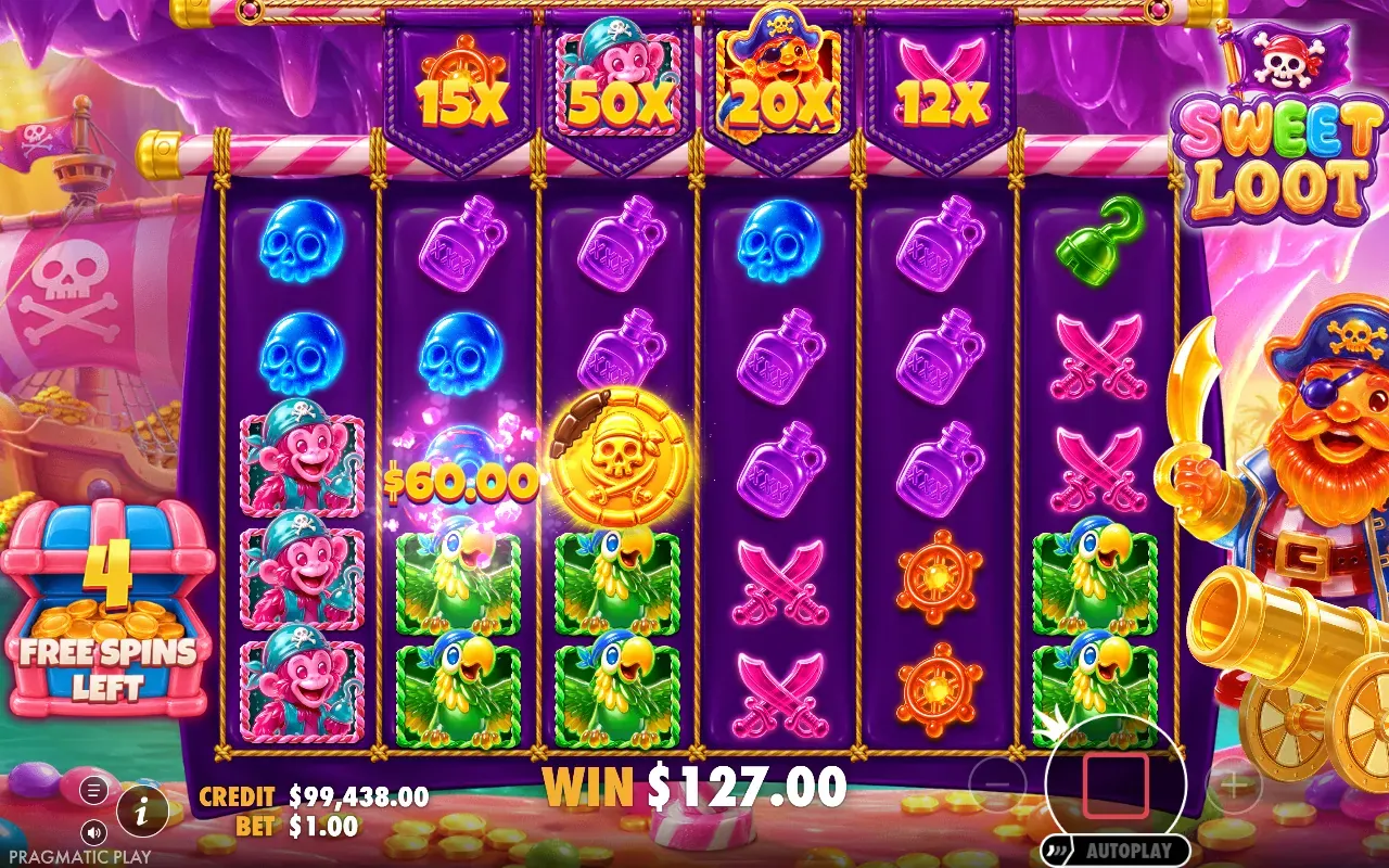 Super Free Spins com multiplicadores na linha superior